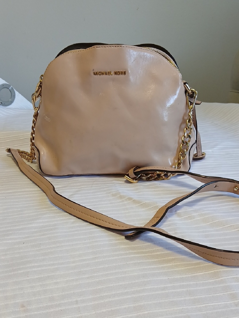 Michael Kors Nude Blush Leather Crossbody with Gold Chain